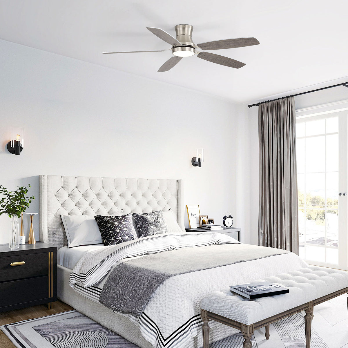 42" Low Profile Ceiling Fan With Light, 18W Dimmable LED, Reversible DC Motor, Quiet Operation, 5 Blades, Remote Included - Silver