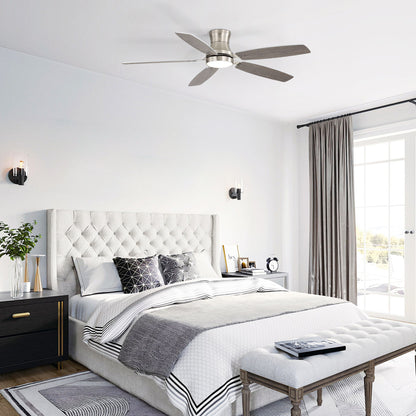 52" Flush Mount Ceiling Fan With Light, DC Motor, Remote Control, Dual Color