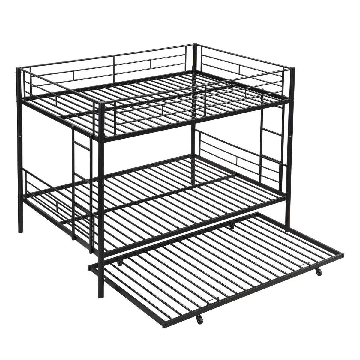 Full Over Full Modern Metal Bunk Bed With Trundle - Black