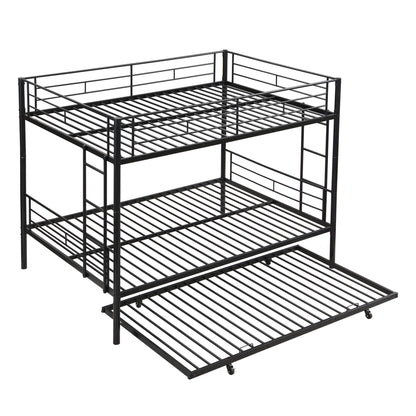 Full Over Full Modern Metal Bunk Bed With Trundle - Black
