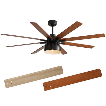 52" Ceiling Fan With 6 Speed Wind 8 Dual Colors Blades Remote Control Reversible DC Motor With Light - Black