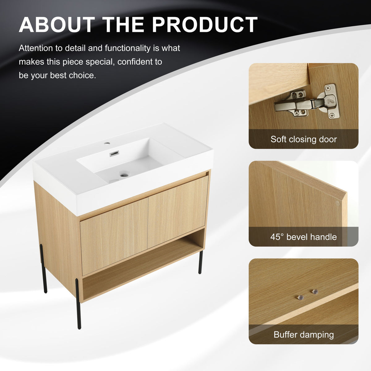 Modern Bathroom Vanity Combo With Single Resin Sink And Storage Cabinet