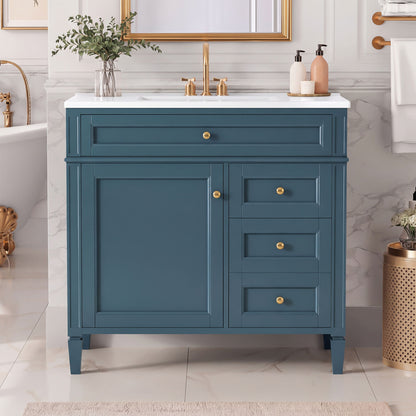 Bathroom Vanity With Sink, Rectangular Storage Cabinet & 2 Drawers And Tip Out Drawer