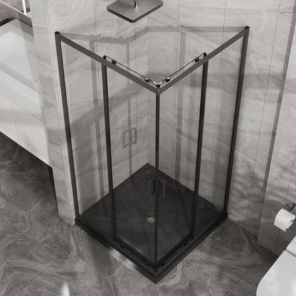 Corner Shower Enclosure, Double Sliding Door & Shower Base