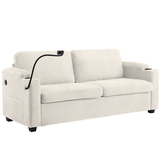 Sleeper Sofa Loveseat Sofa With Full Size Mattress, 2 USB Ports, 2 Cup Holders, 2 Side Pockets And Phone Holder