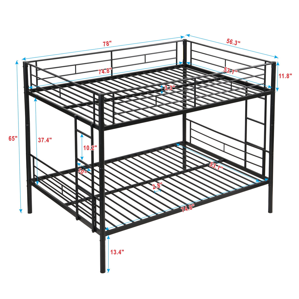 Modern Metal Bunk Bed, Full Over Full, No Box Spring Needed - Black