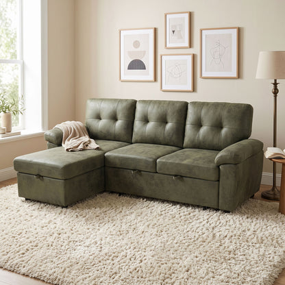 Convertible L - Sectional Sofa Bed With Storage Chaise And Padded Armrests