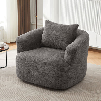 360° Swivel Barrel Sofa Chair With Throw Pillow, Upholstered Accent Chair