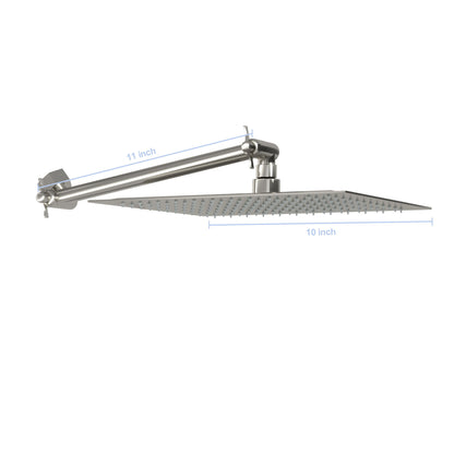 Luxury Rain Shower Head With Adjustable Arm, 10" Square, Stainless Steel - Brushed Nickel