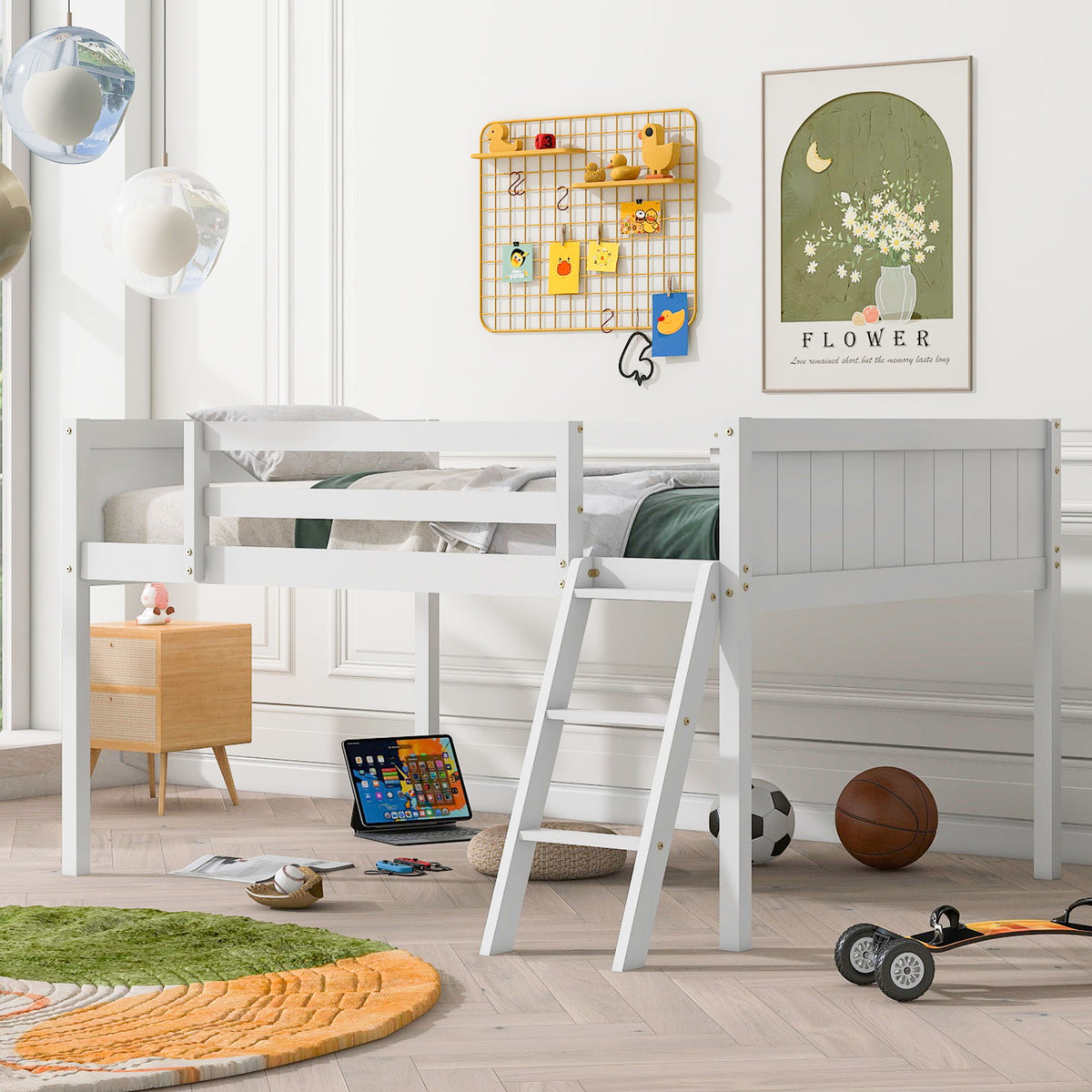 Low Loft Bed With Adjustable Ladder