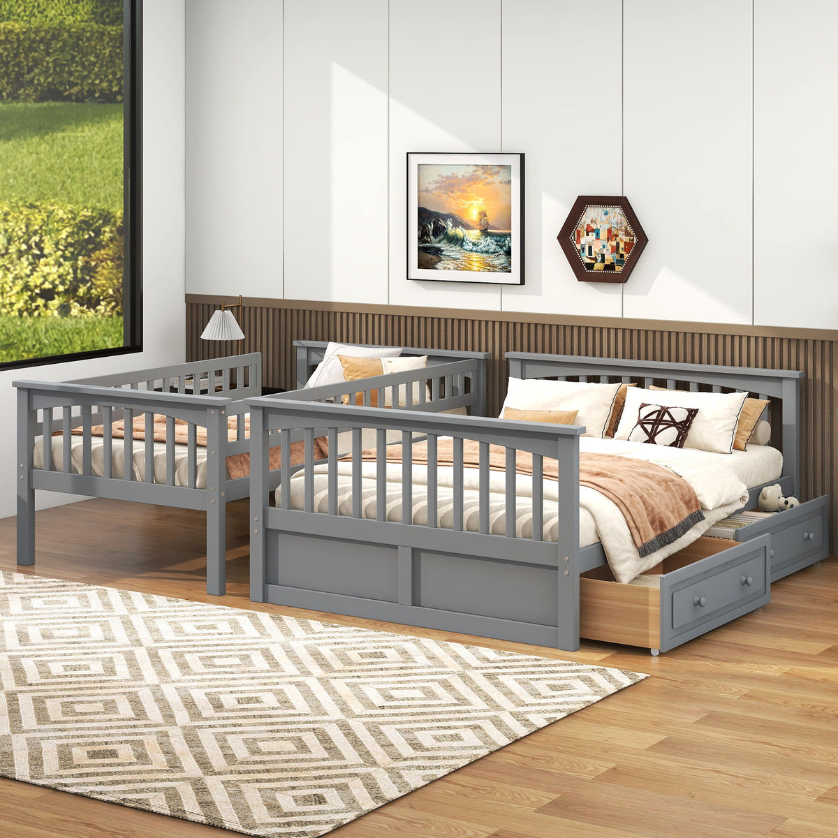 Bunk Bed With Drawers, Convertible Storage Bed