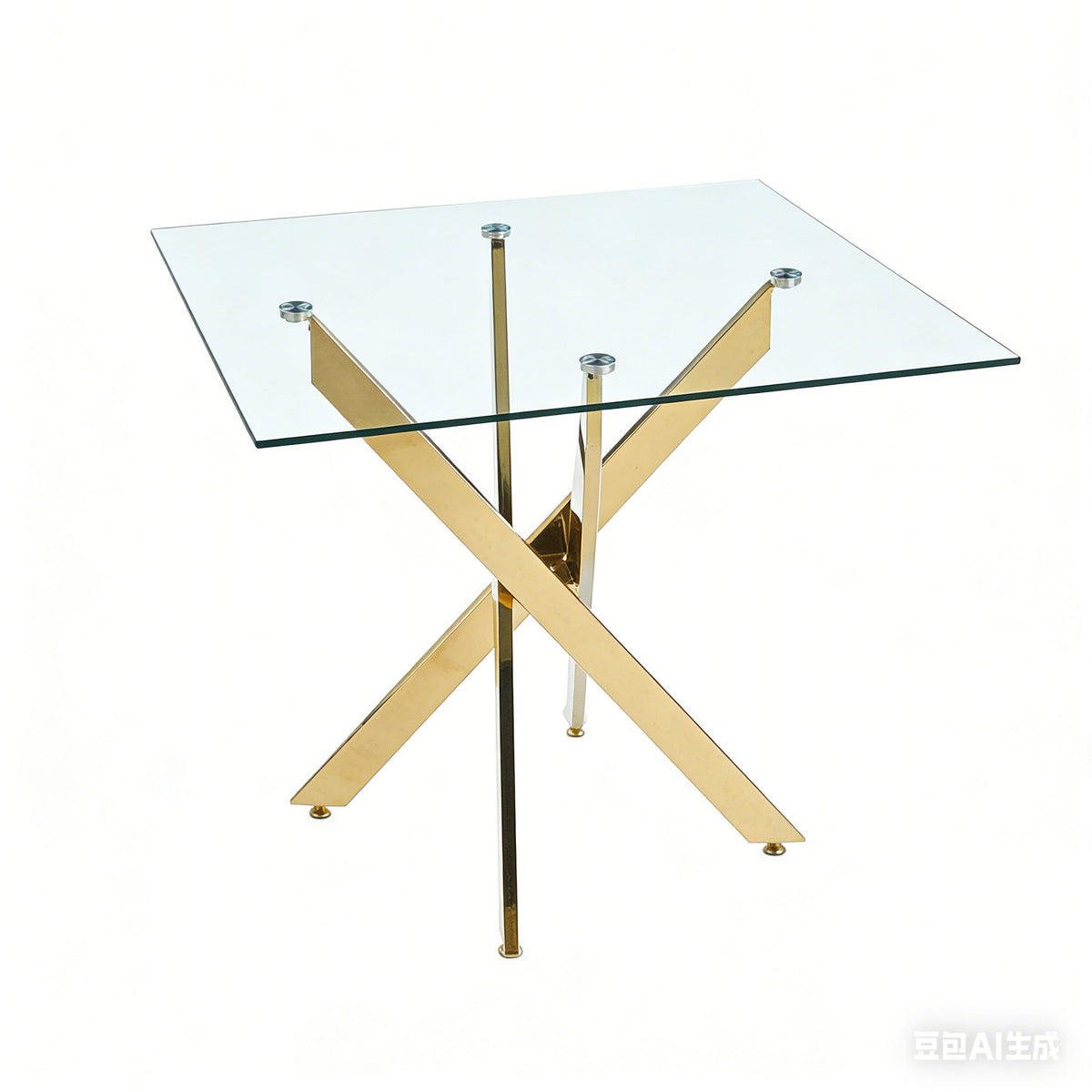 Dining Table With Cross Metal Leg And Tempered Glass, Modern Space Saving Kitchen Table For Living Room Legs, Square Table