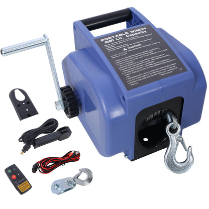 Reversible Electric 12V Trailer Winch For Boats Up To 5000 Lbs, Galvanized Wire Rope Casing - Blue