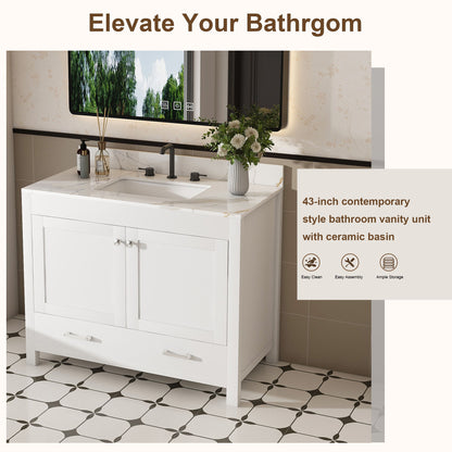 43" Bathroom Vanity, Multi Functional Cabinet With Doors And Drawer - White