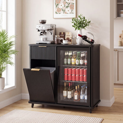 Fluted Coffee Bar Cabinet With Mini Fridge Space & Charging Station