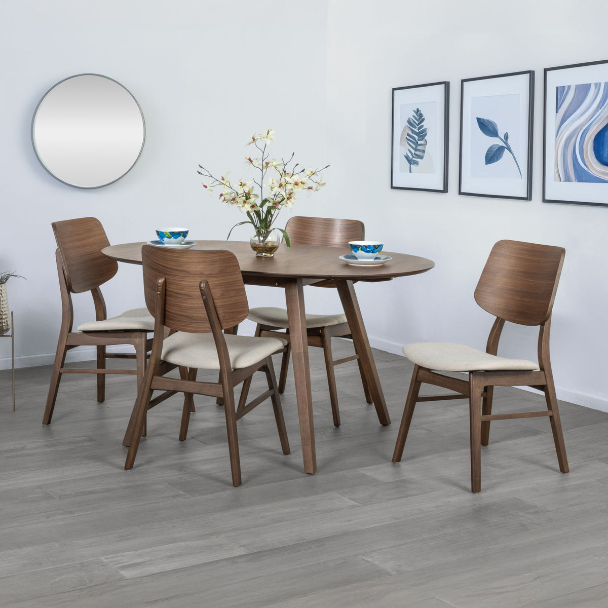 Oscar - Drop Leaf Dining Table With 4 Chairs - Walnut / Natural Cush