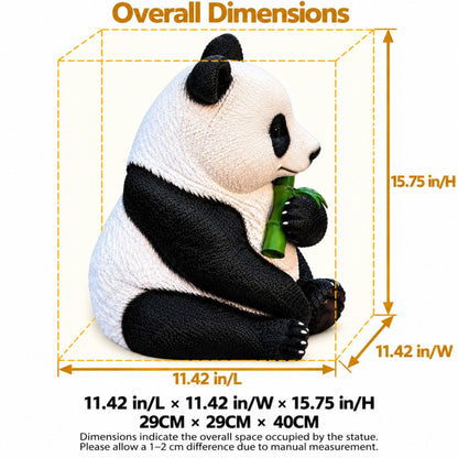 Panda Garden Statue, Sitting Animal Sculpture With Bamboo For Patio - Black White