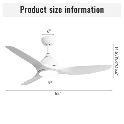 Ceiling Fan With Remote Control And LED Light, Blades, Reversible DC Motor For Indoor / Outdoor Use - White