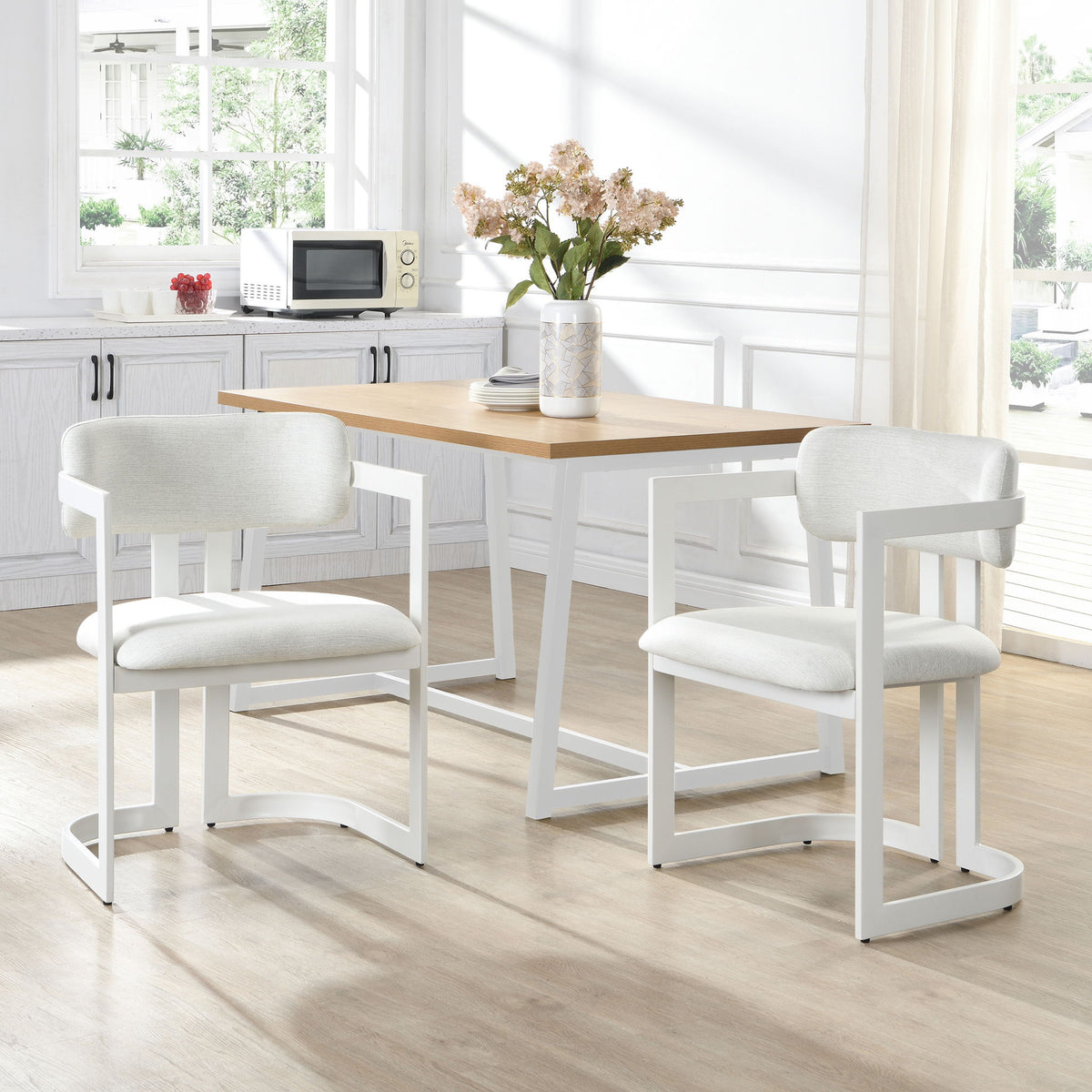 Upholstered Dining Armchairs (Set of 2) - Beige / White