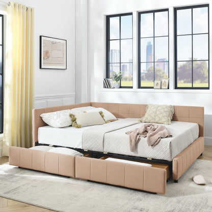 Mid-Century Storage Upholstered Tufted Bed Frame With Backrest And Armrests