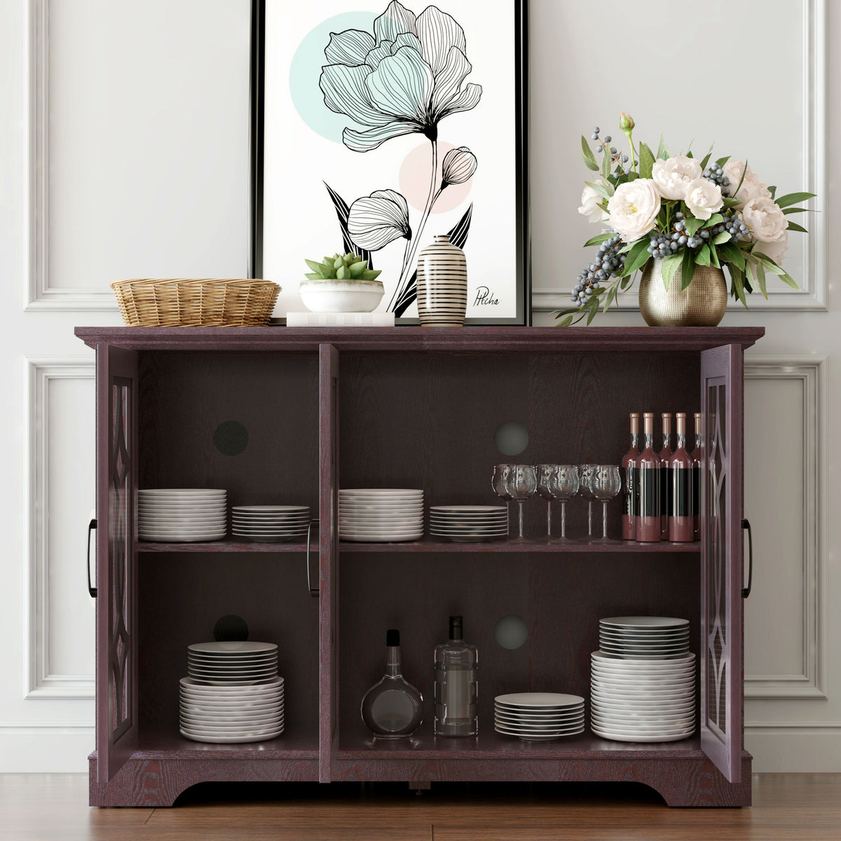 Spacious Sideboard With 3 Doors - Ox Blood Red