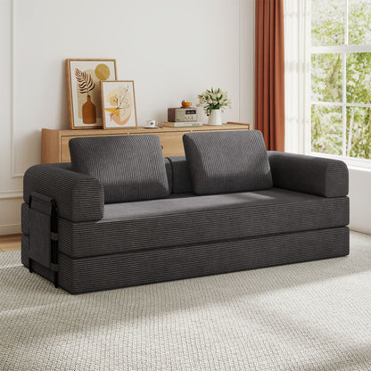 Convertible Sleeper Sofa Bed With Cylindrical Pillow, Fixed Shape Frame