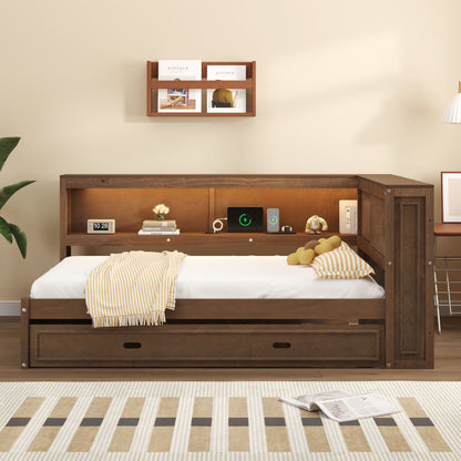 Daybed With Storage Shelves, LED, USB, And Trundle