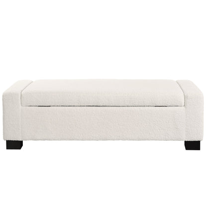 Textured Boucle Ottoman Bench With Hinged Lid For Seating And Storage - Beige