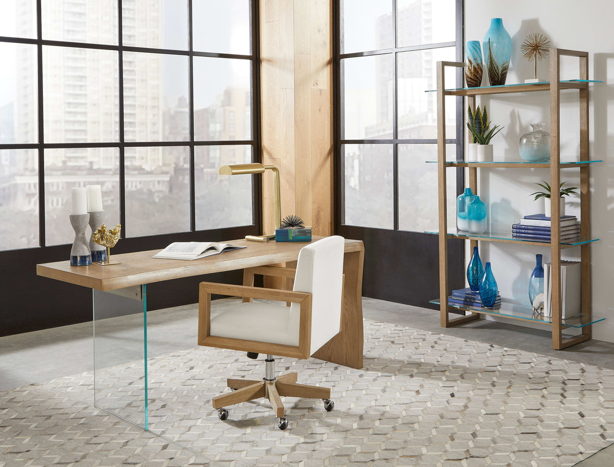 One - Modern Coastal Glass Solid Wood Shelf Bookcase - Bisque