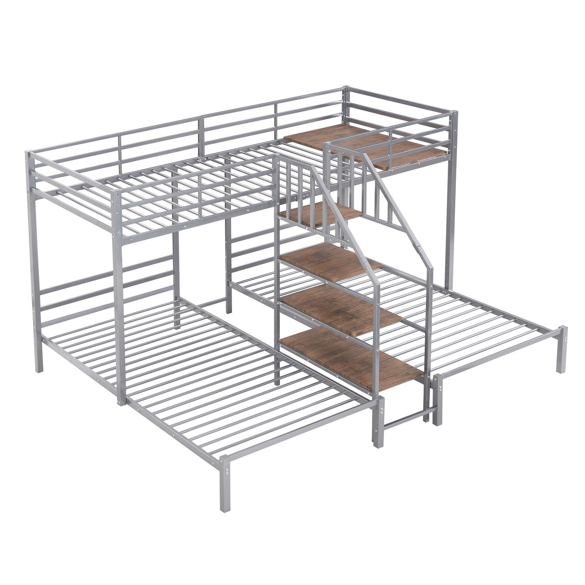 Metal Bunk Bed With Storage Shelves Staircase