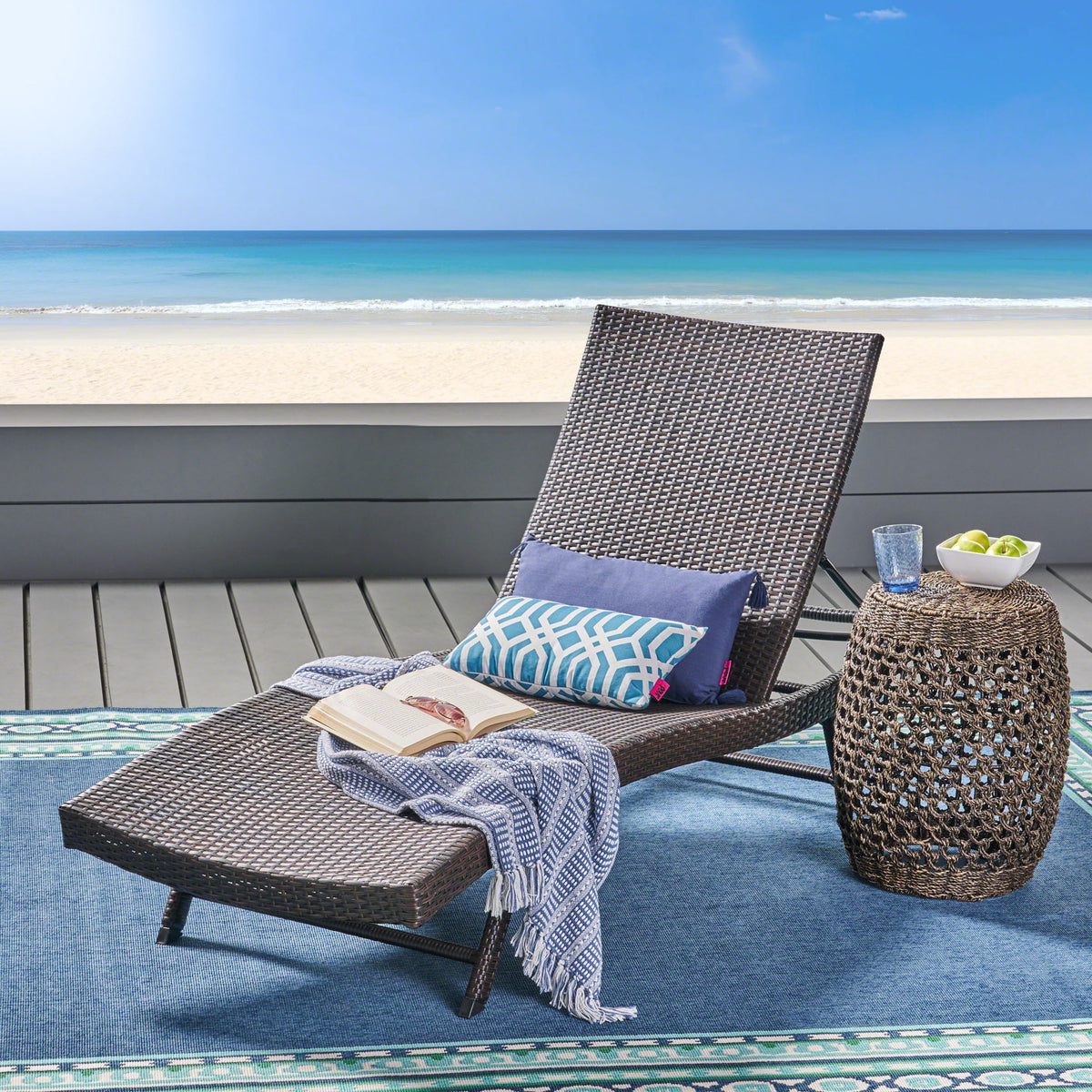 Kauai - Modern Style Pe Wicker Chaise Lounge - Brown Multi