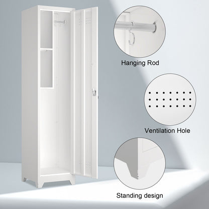 Broom Storage Cabinet Narrow Slim With Hooks And Shelves, Heavy-Duty