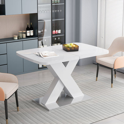 Rectangle Dining Table, Stretchable, X Shape Legs - White
