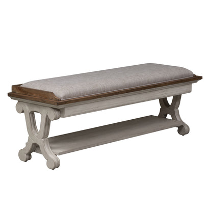 Farmhouse Reimagined - Bed Bench - Antique White / Chestnut Tops