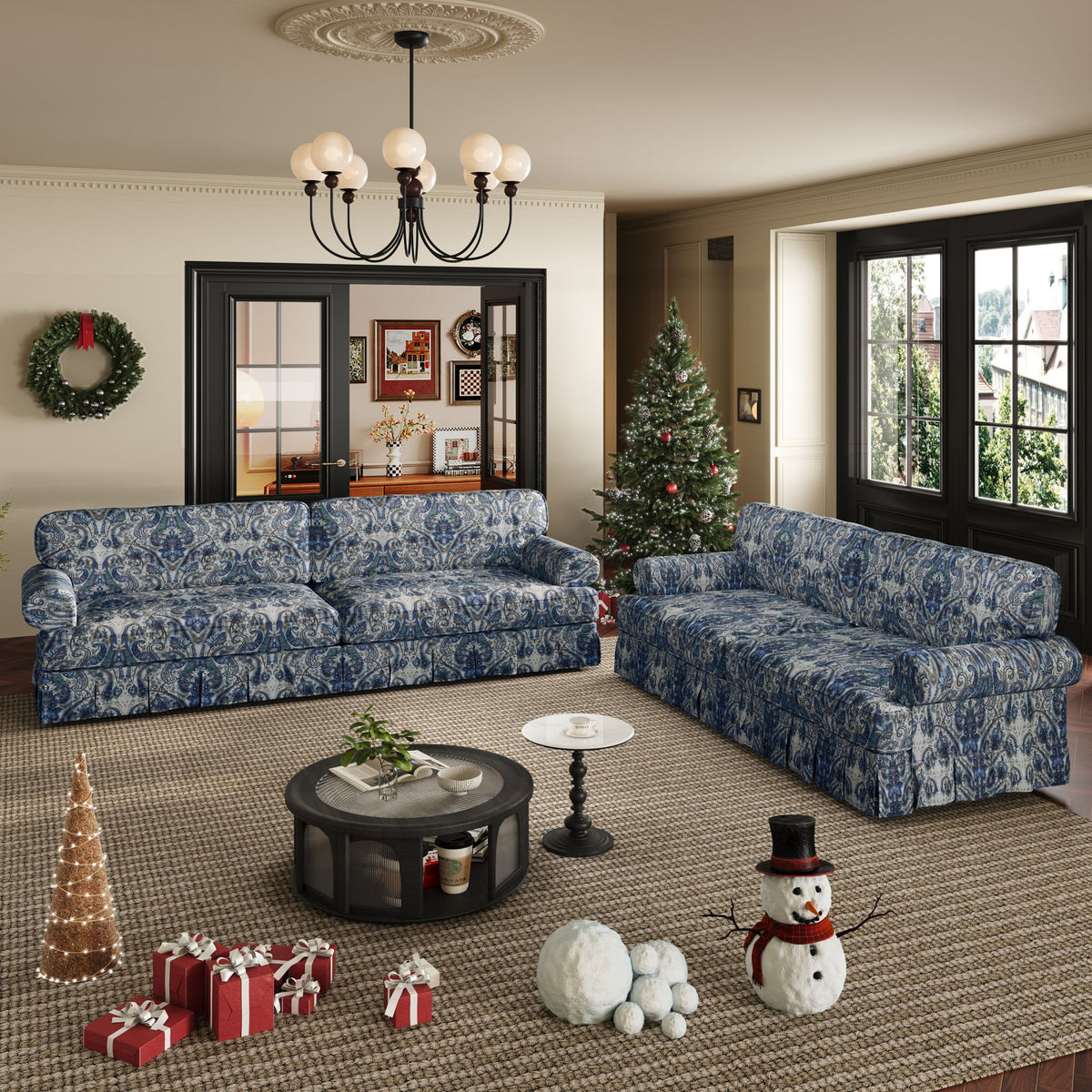 Luxuriously Comfortable Cloud Couch Sofa With Elegant Rolled Arms & Pleated Skirt Design