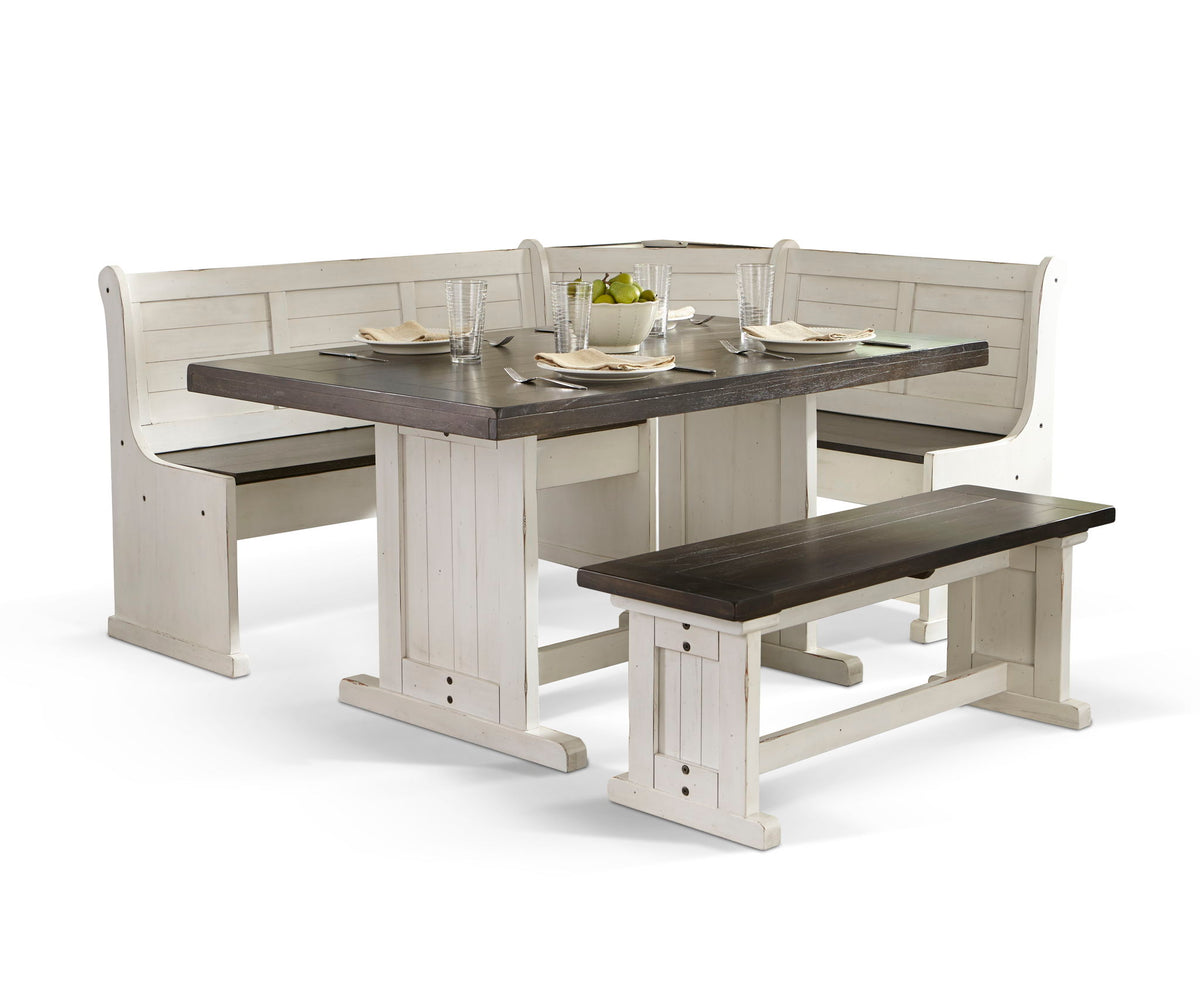 Carriage House - Wood Breakfast Nook Dining Set - Cottage White / Europen Dark