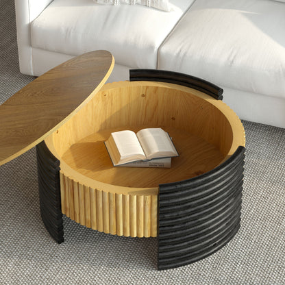 Modern Colorblocked Striped Coffee Table With Flip Top Storage