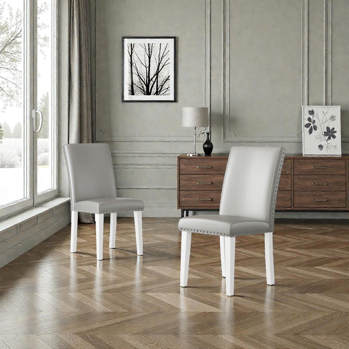 Upholstered Dining Chair With High Back Design (Set of 2)