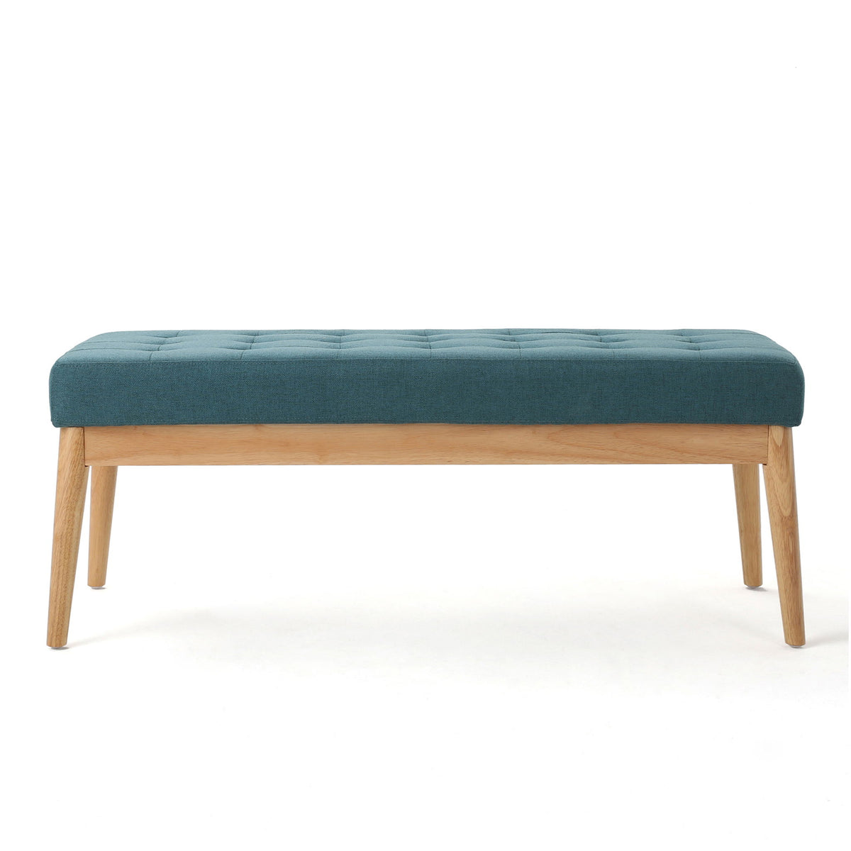 Vibratory - Button Tufted Upholstered Ottoman With Splayed Wooden Legs - Teal / Natural