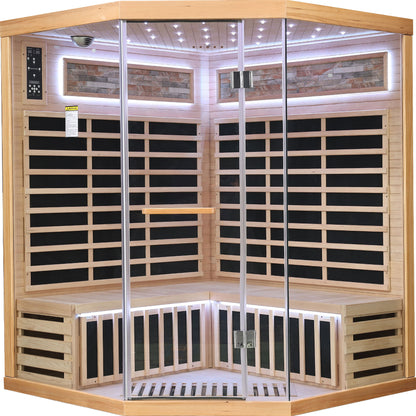 Pentagonal Sauna Room With Carbon Heating Plates - American White Oak