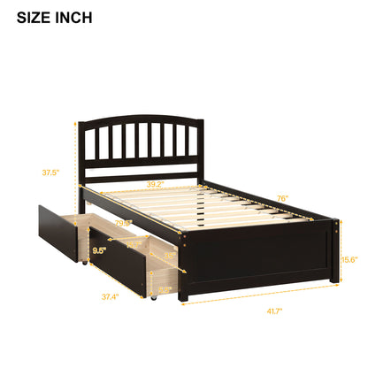 Platform Storage Bed Wood Bed Frame With Two Drawers And Headboard