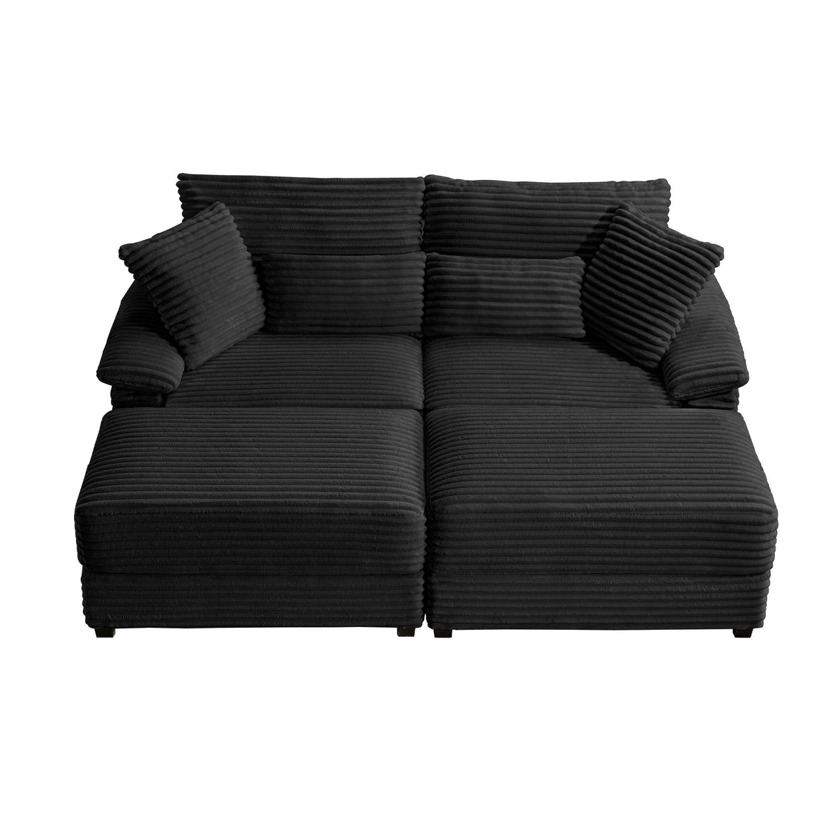 Double Chaise Lounge Set With Reversible Storage Ottomans, USB Port