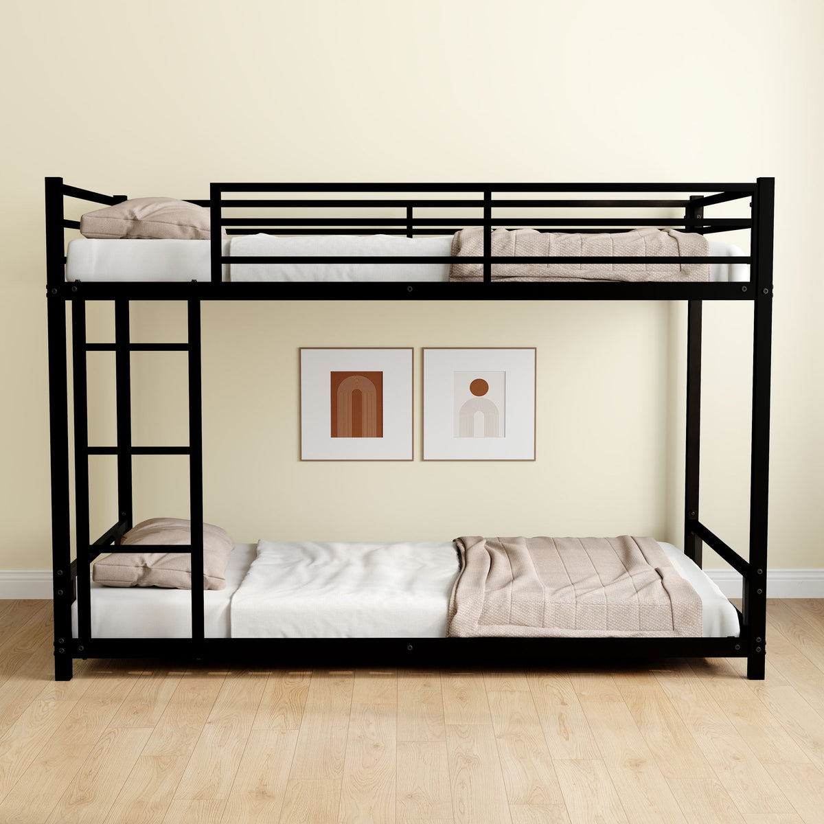 Bunk Bed With Noise Reduction And Safety Guardrail