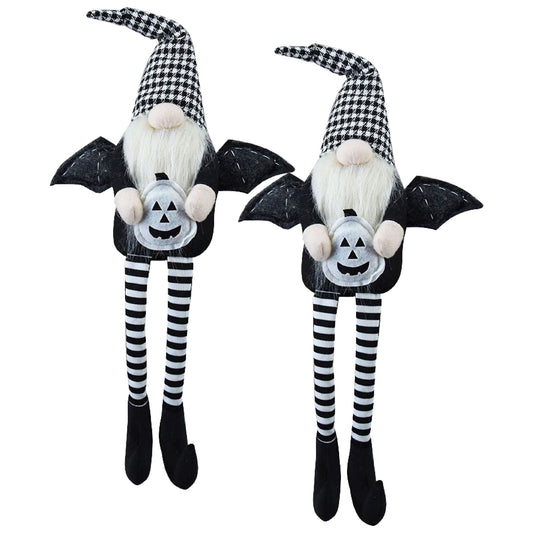 Sitting Gnome With Wings & Plaid Hat, For Halloween Decor