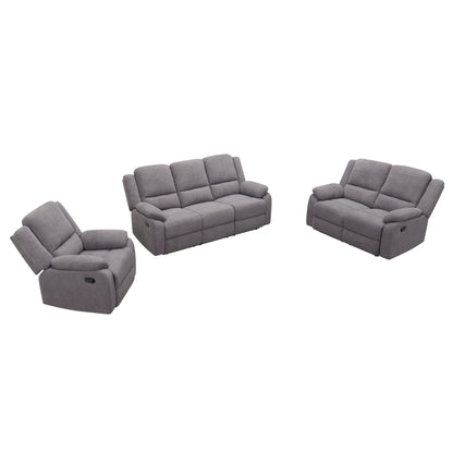 3 Piece Reclining Sofa Set With 150° Deep Recline, 3 Seat Couch, Loveseat & Single Recliner - Gray