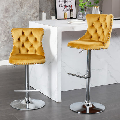 Swivel Barstools Adjusatble Seat Height From 25-33", Modern Upholstered Base Bar Stools With Backs Comfortable Tufted For Home Pub And Kitchen Island (Set of 2)
