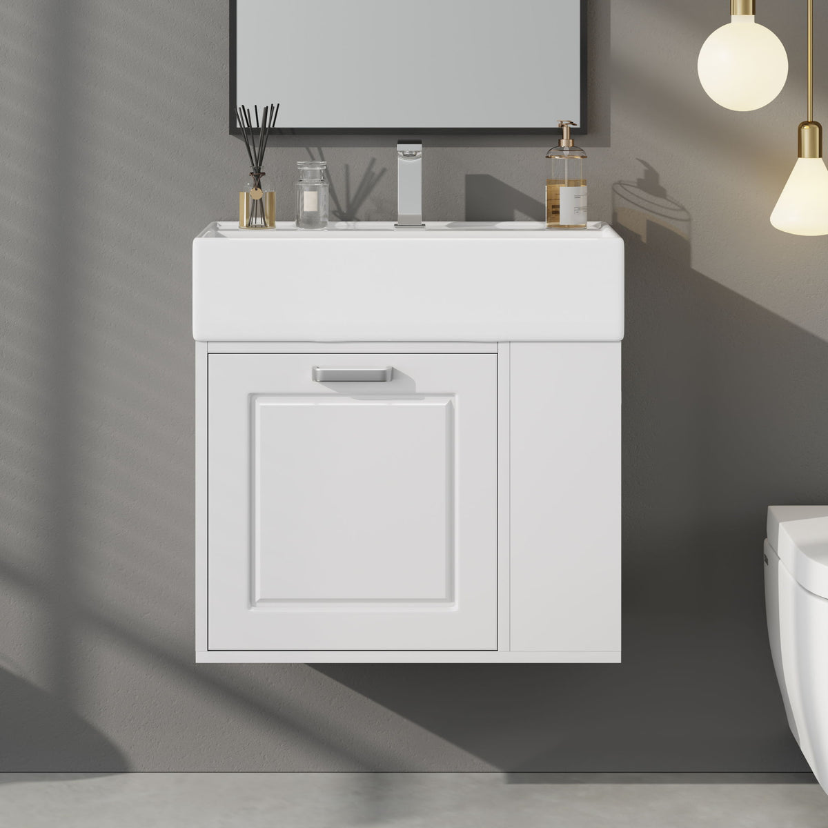 Modern Wall Mounted Bathroom Vanity With Sink, Soft Close Drawer, Adjustable Shelf, Toilet Paper Holder
