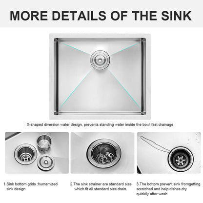 Undermount Steel Kitchen Sink, Deep Single Bowl Basin