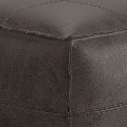 Sheffield - Square Pouf - Distressed Dark Brown