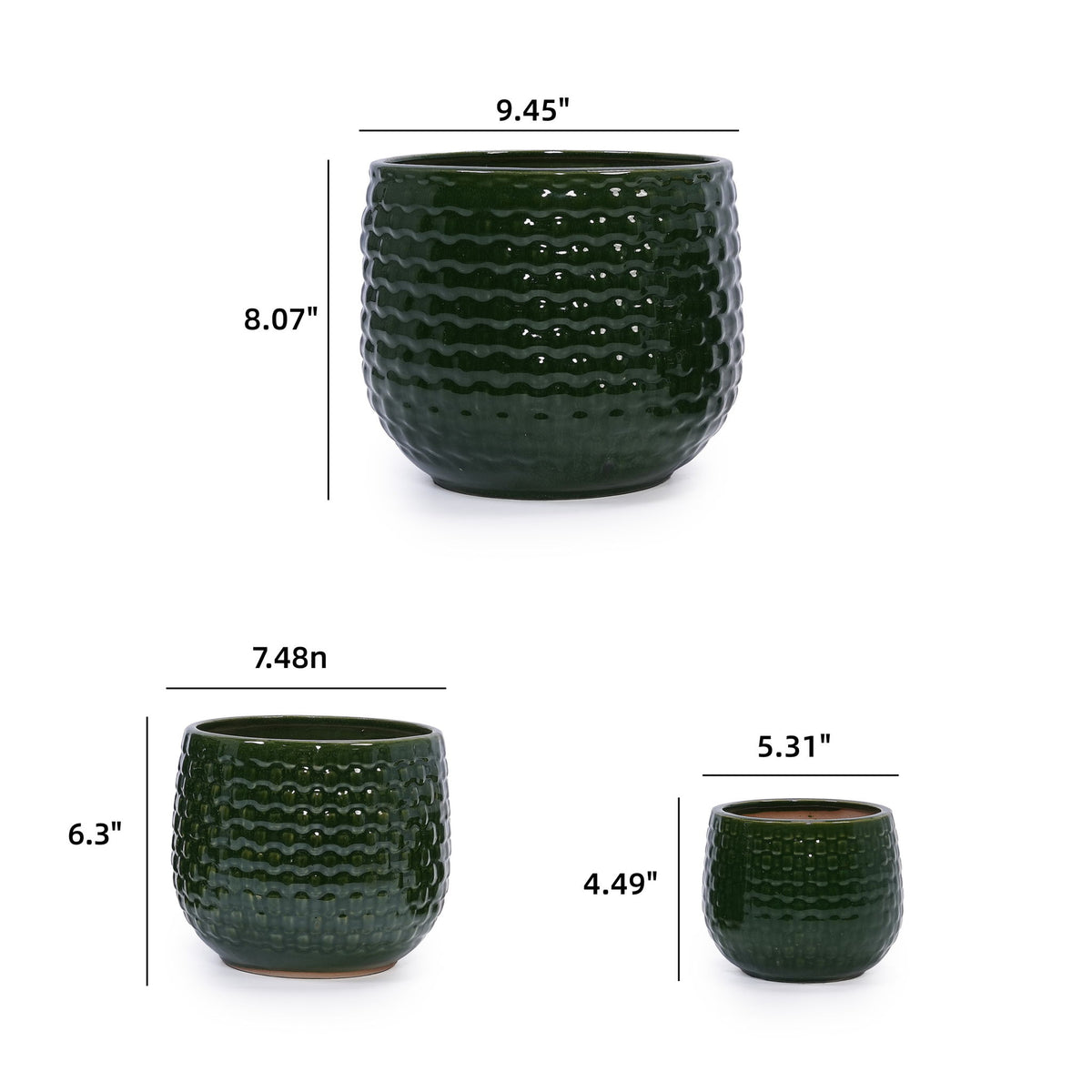 3 Pieces Flowerpot, Planter For Patio, Garden Or Windowsills - Dark Green